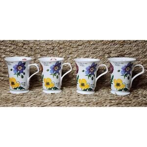 4 Vintage Coffee Mug Cups Crocus Flower Floral Welsh Poppy Lily Flowered Tulip